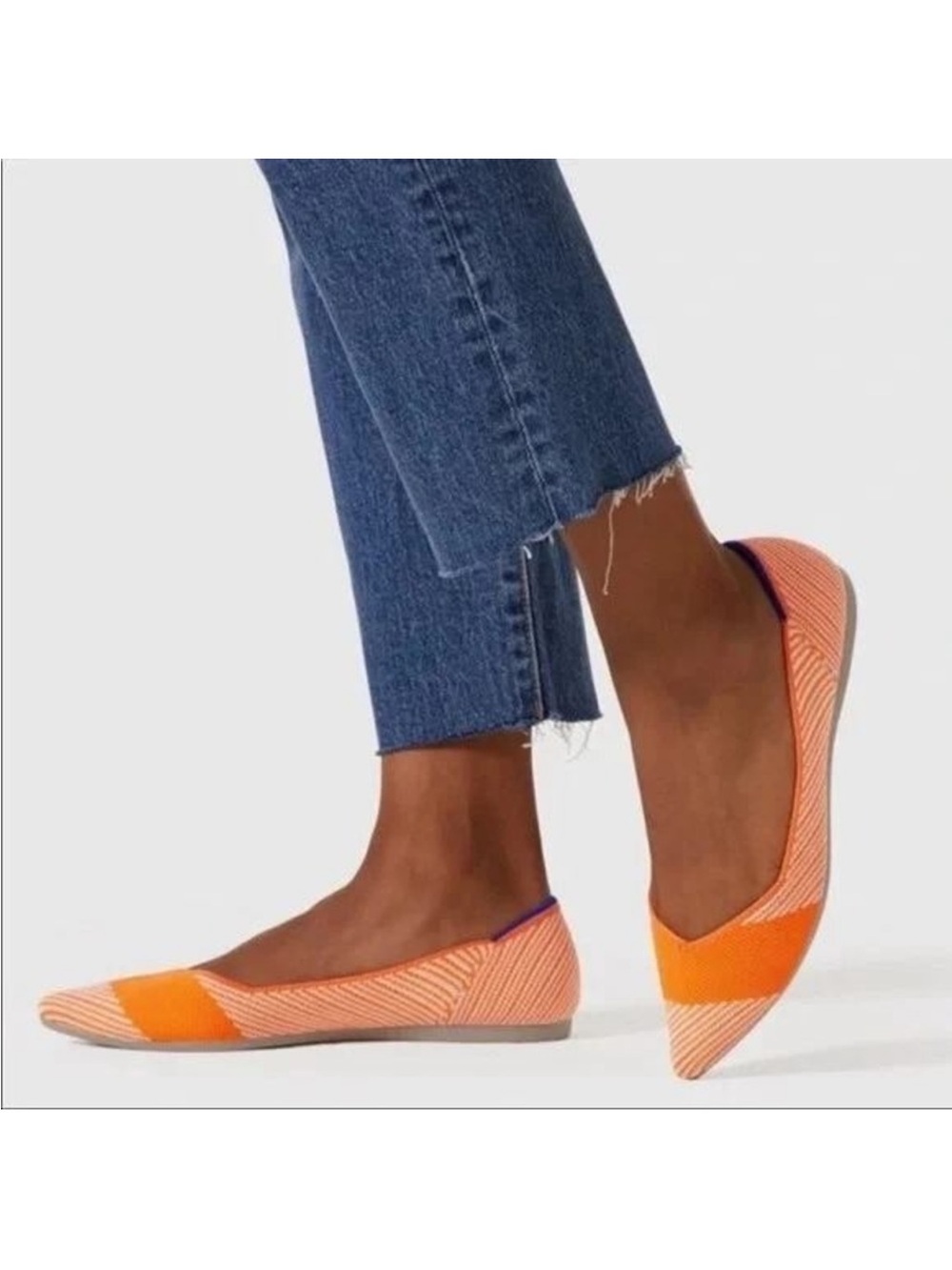 Rothy's The Point Sherbert Orange White Knit Pointed Toe Flats Size 8.5